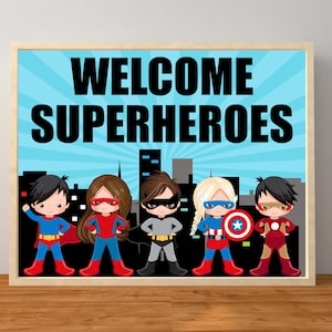 Welcome Superheroes Party Sign, Superhero Decorations, Gender Neutral Superhero Birthday Party, Boys and Girls, Instant Download Printable