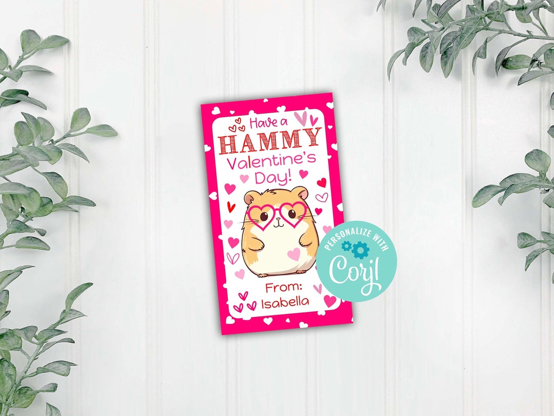 Valentine's Day Hamster Gift Tag, Pink Hamster Valentine Favor Tags ...