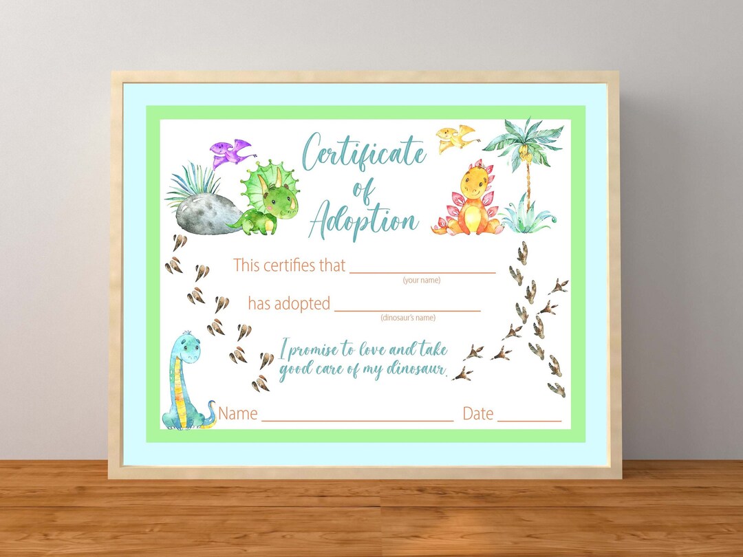Adopt a Dinosaur Printable, Dinosaur Birthday Party, Dinosaur ...