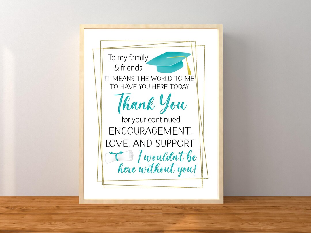 Graduation Family and Friends Thank You Sign, Thanks Favor Tabletop ...