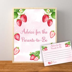 Cartes et conseils aux fraises pour les futurs parents, décorations de baby shower aux fraises, jeu de baby shower, téléchargement immédiat imprimable