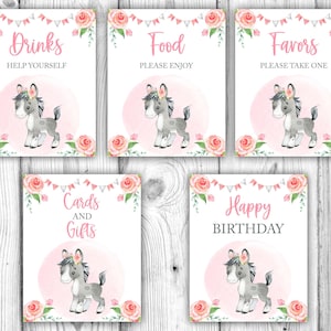 Horse Birthday Party Decorations, Pony Party Printables, Pink Floral Pony Birthday Party Signs, Horse Signs, Instant Download Printable