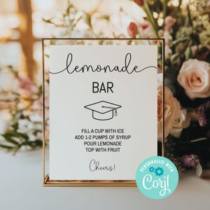 Panneau modifiable de la fête de remise des diplômes du bar limonade, station de bar à boissons de remise des diplômes, bar sans alcool, modèle modifiable Corjl, téléchargement imprimable