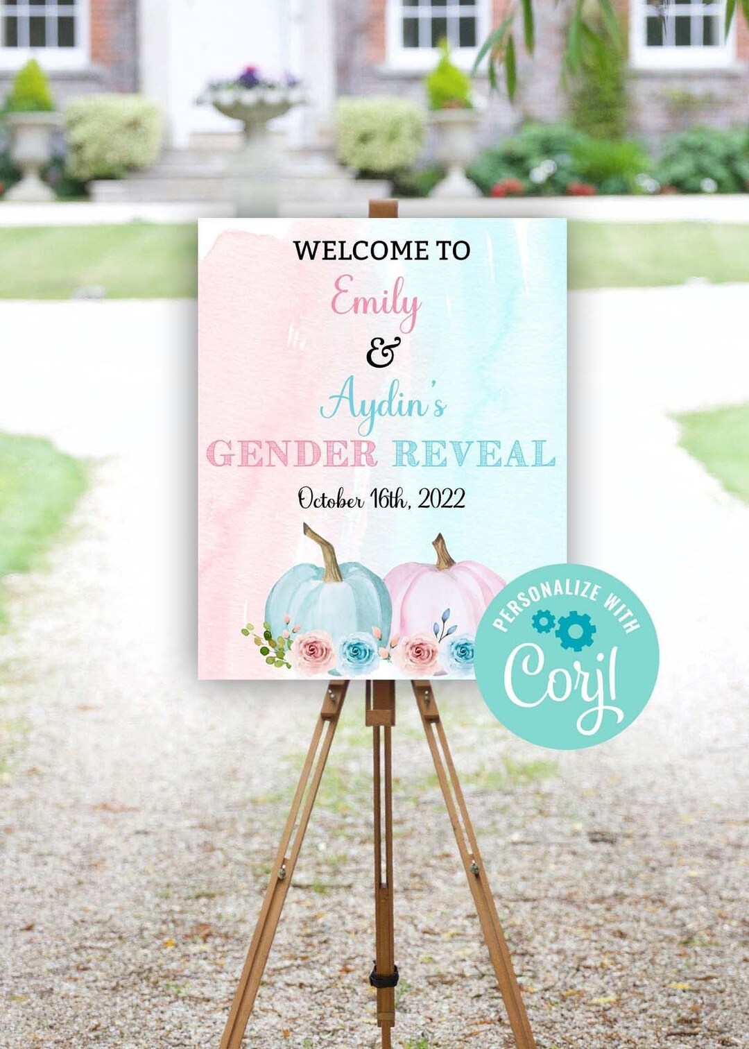 Floral Pumpkin Gender Reveal Sign, Gender Reveal Sign, Fall