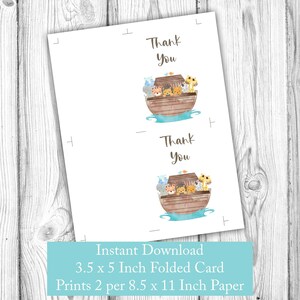 Noah's Ark Thank You Cards, Noahs Ark Baby Shower, Printable Thank You ...