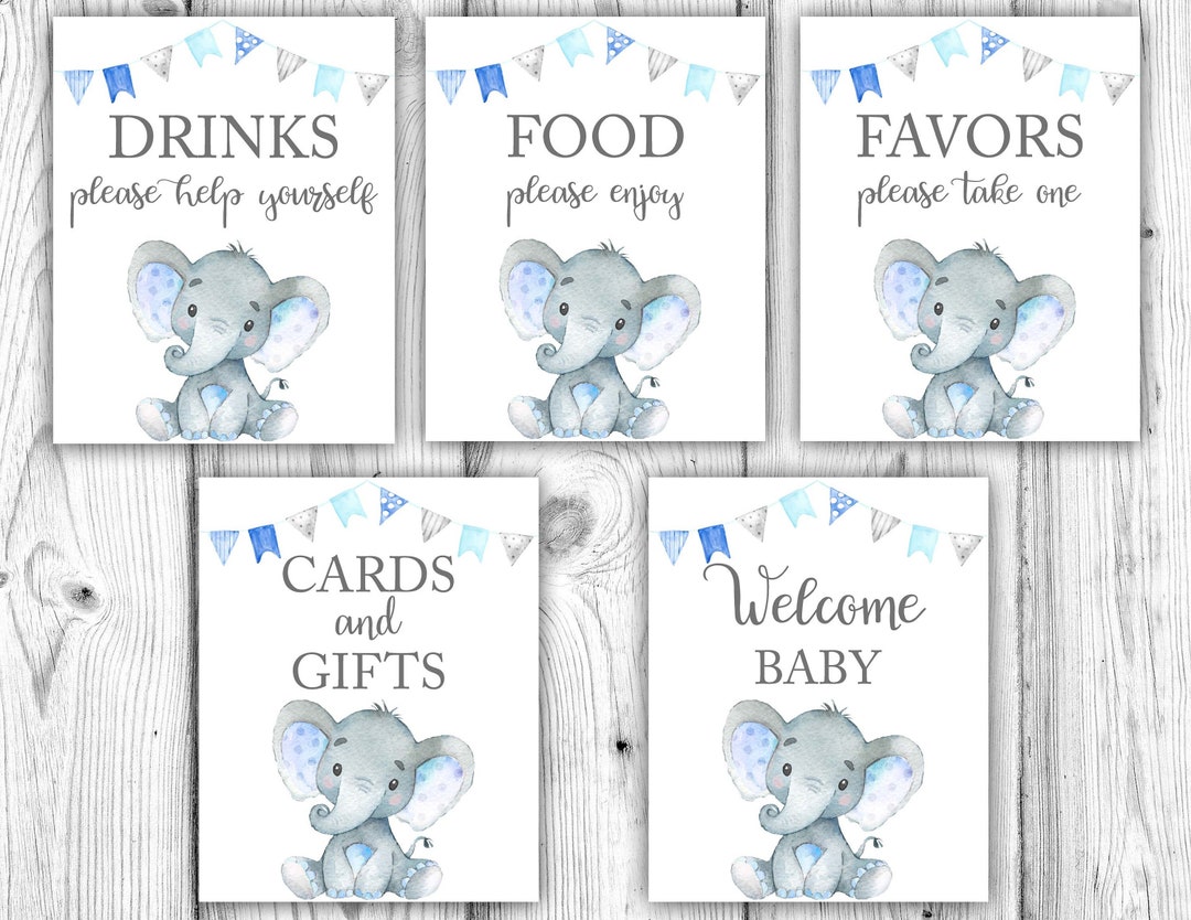 Blue Elephant Baby Shower Bundle, Elephant Tabletop Sign Printables ...