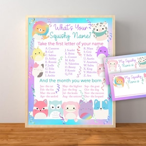 Squishy Name Game, What's Your Squishy Name, Squishy Birthday Party Sign, Kids Squish Birthday Party Game Tags, Instant Download Printable