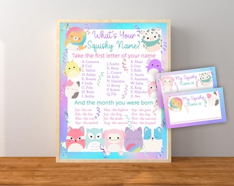 Squishy Name Game, What's Your Squishy Name, Squishy Birthday Party Sign, Kids Squish Birthday Party Game Tags, Instant Download Printable