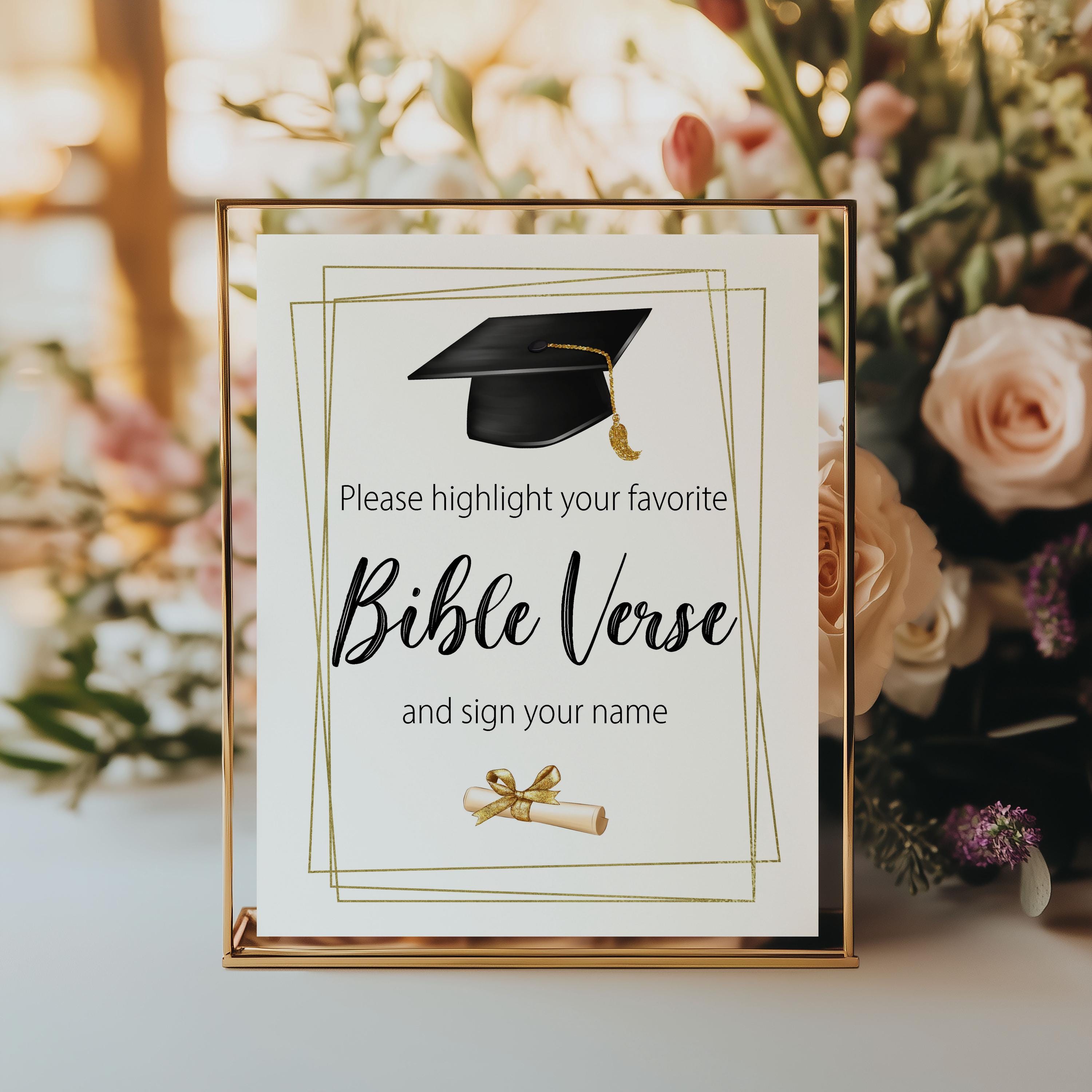 Graduation Bible Verse Sign, Graduation Party Decorations, Highlight Favorite Bible Verse and Sign Your Name, Instant Download Printable