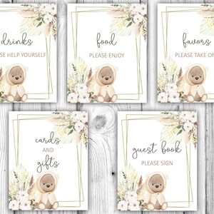 Babyshowerbundel beer, gele beer babyshower bordjes op tafel, genderneutrale tafeldecoratie babyshower, afdrukbare instant download