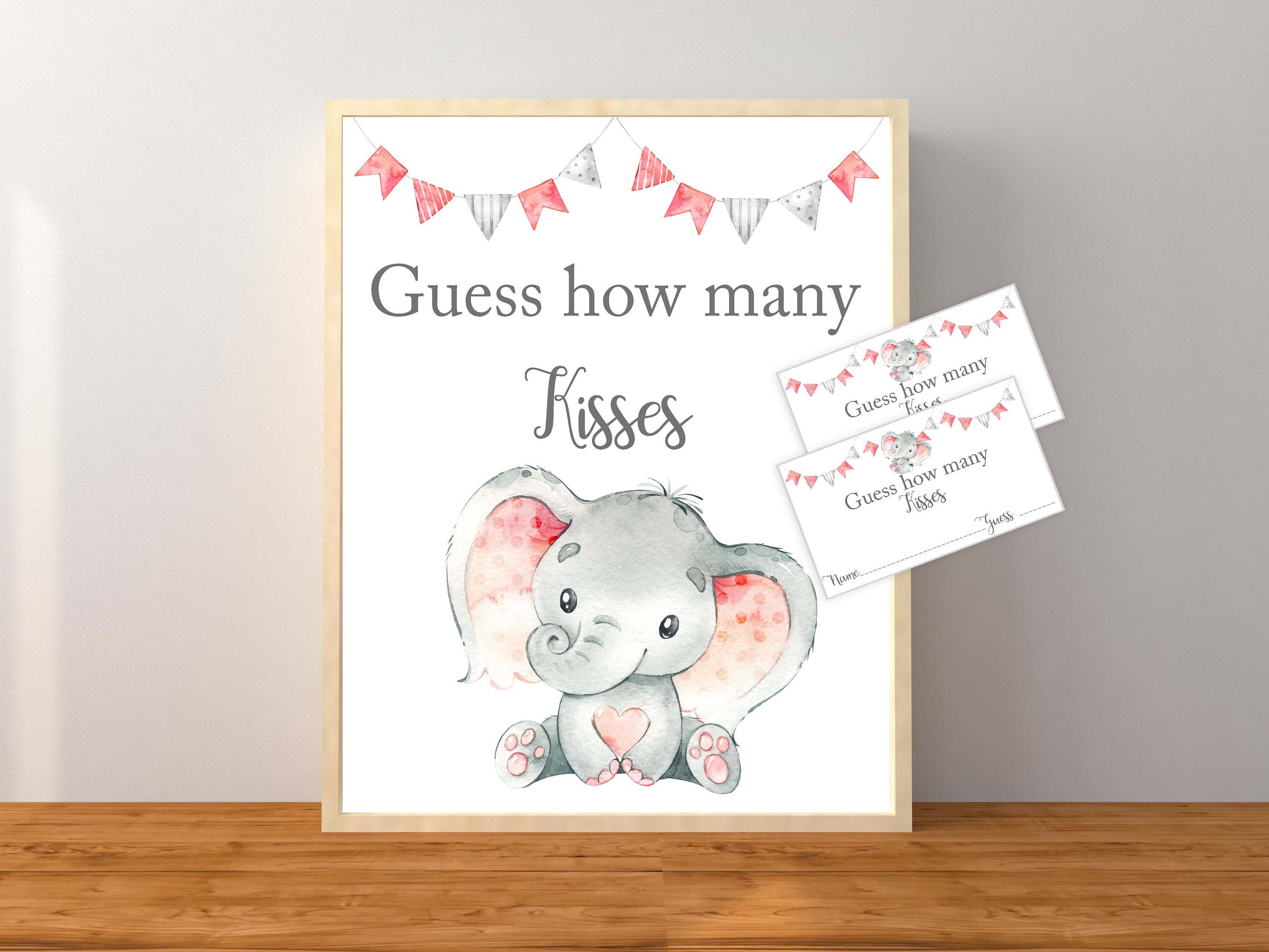 Guess How Many Kisses Kisses Baby Shower Game Elephant Game Etsy UK
