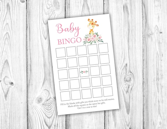 Giraffe Baby Shower Bingo Game Floral Giraffe Bingo Game - Etsy