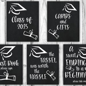 Graduation Party Decorations Bundle, Graduation Guest Book Sign, Cards and Gifts, Class of 2025, Black and White, Instant Download Printable