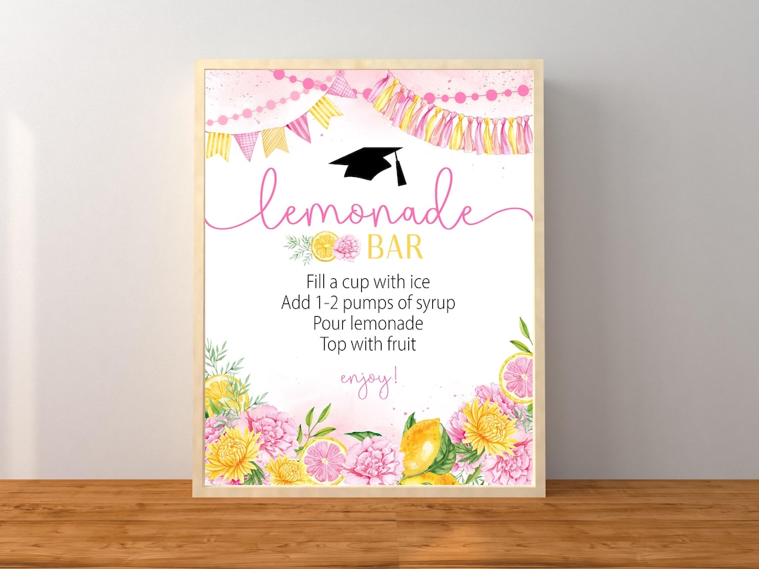 Graduation Lemonade Bar Menu Sign,instructions, Graduation Party Drink ...