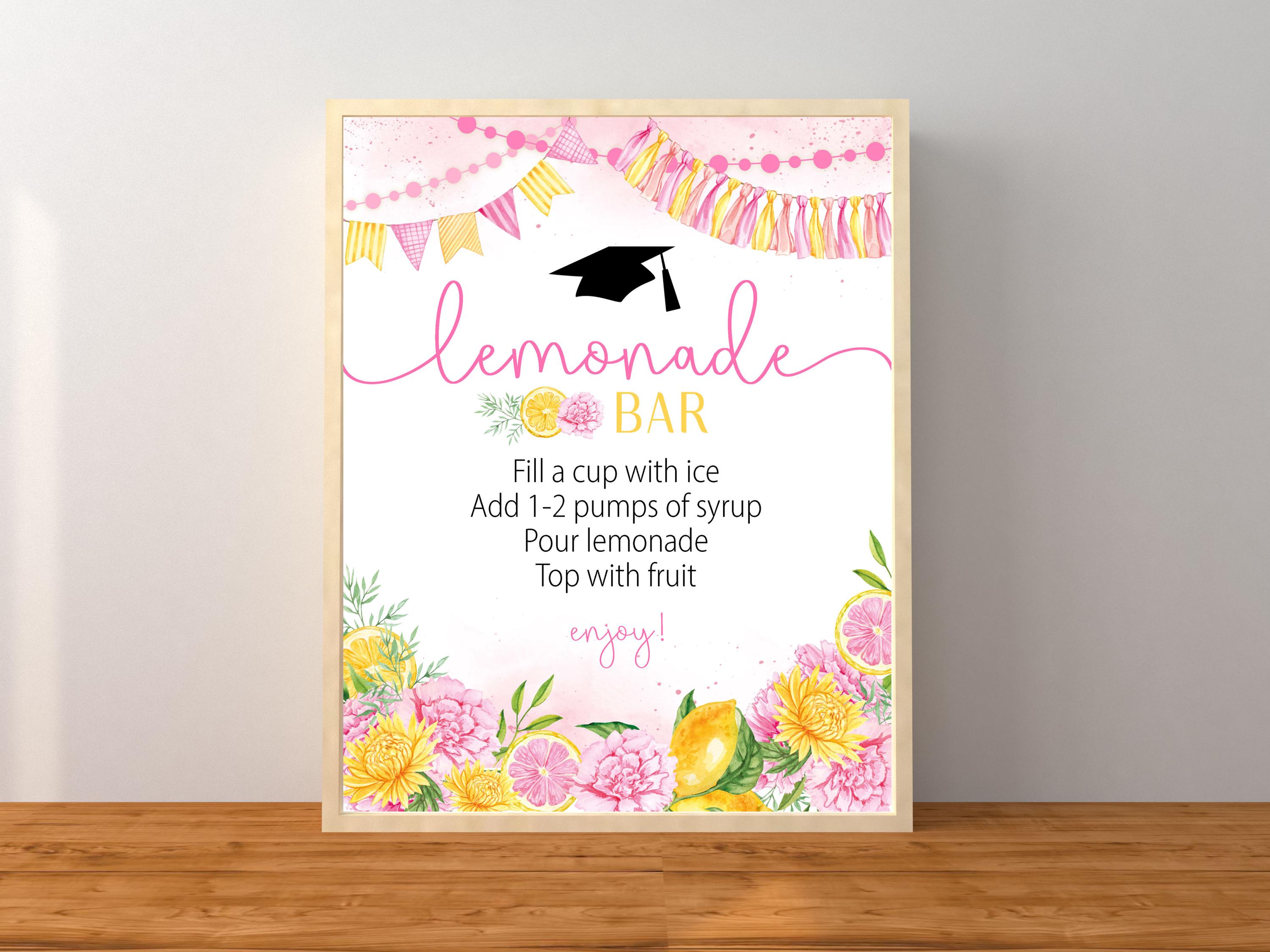 Graduation Lemonade Bar Menu Sign,instructions, Graduation Party Drink ...