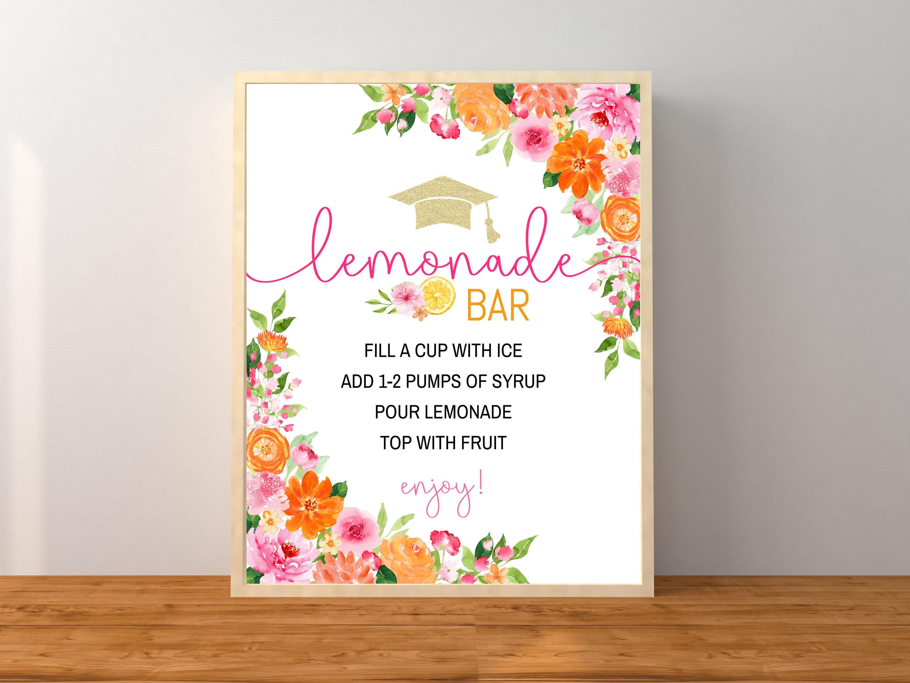 Graduation Lemonade Bar Menu Instructions Sign, Graduation Party Drink ...