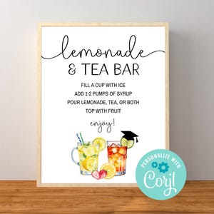 Bearbeitbare Abschlussfeier Limonade und Eistee Bar Partyschild, Drink Bar Station, alkoholfreie Bar, Corjl bearbeitbare Vorlage, druckbarer Download