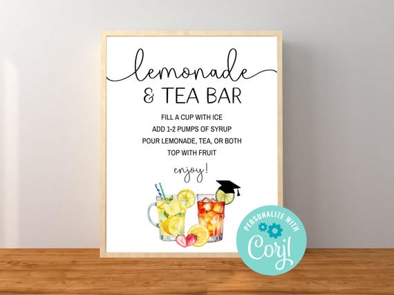 Editable Graduation Lemonade and Iced Tea Bar Party Sign, Drink Bar Station, Non-Alcoholic Bar, Corjl Editable Template, Printable Download