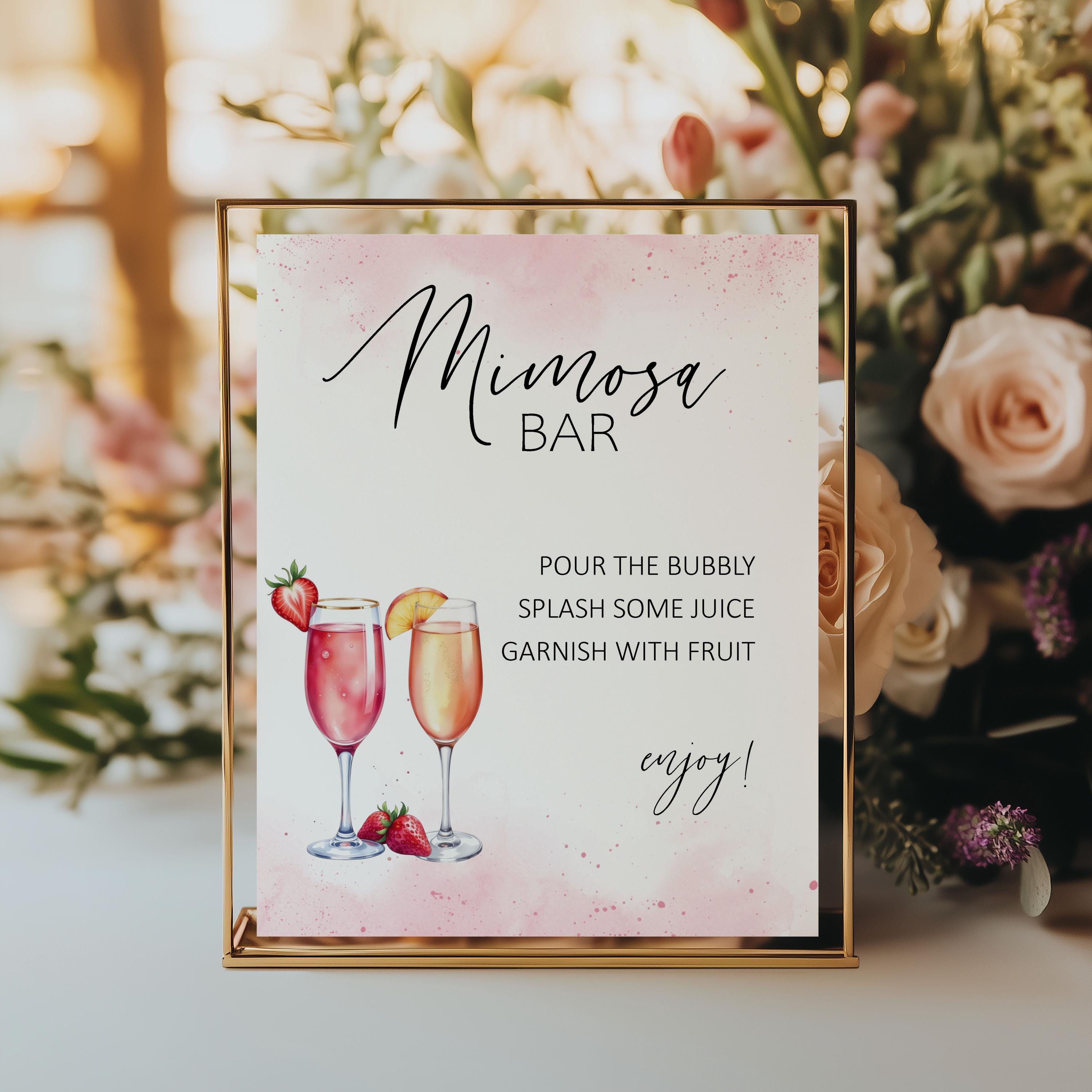 Mimosa Bar Sign, Pink Bridal Shower Decorations, Girl Baby Shower, Brunch, Drinks Menu, Signature Drink, Wedding, Instant Download Printable