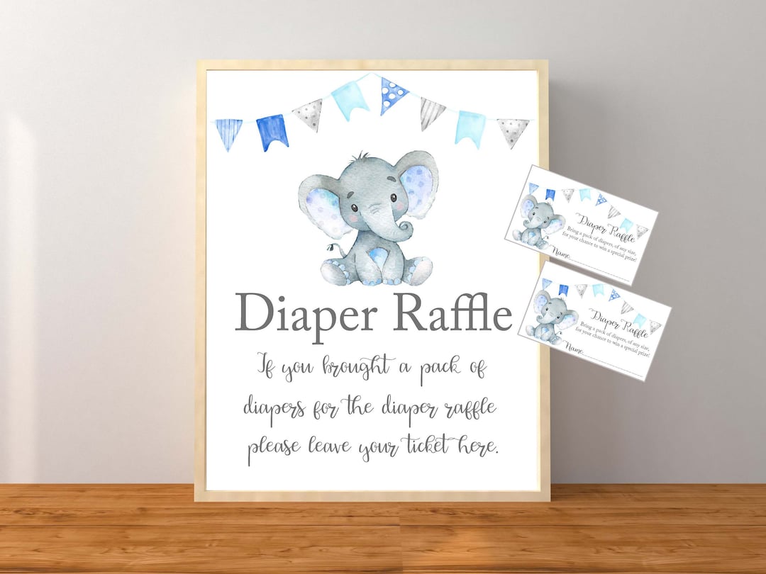 Diaper Raffle, Elephant Diaper Raffle, Elephant Baby Shower Game, Blue ...