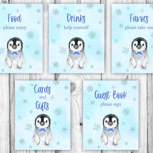 Blue Penguin Baby Shower Bundle, Penguin Baby Shower Decorations, Boy Penguin Birthday Party Winter Onederland, Instant Download Printable