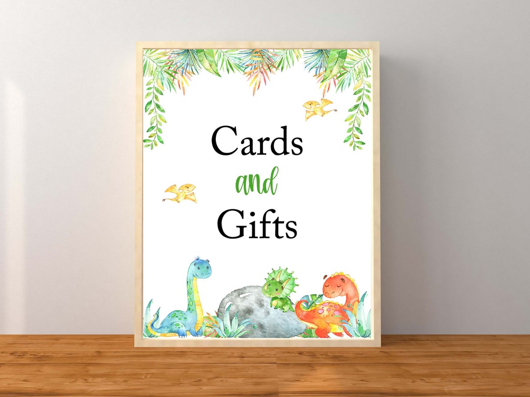 Cards and Gifts Sign, Dinosaur Baby Shower, Dinosaur Cards and Gifts ...