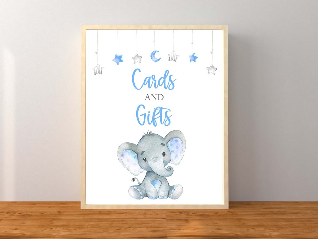 Blue Elephant Sign Blue Elephant Cards and Gifts Sign, Blue Boy Elephant Baby Shower ...