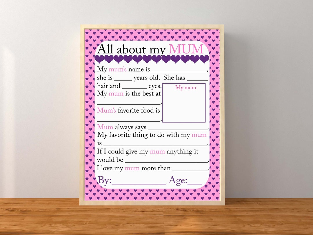 All About My Mum, Mum Printable, All About My Mummy, Gift for Mum ...