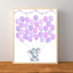 Guest Book Sign, Elephant Guest Book Sign, Purple Elephant Baby Shower ...