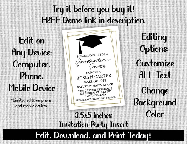 Graduation Party Invitation Insert, Editable Graduation Party ...