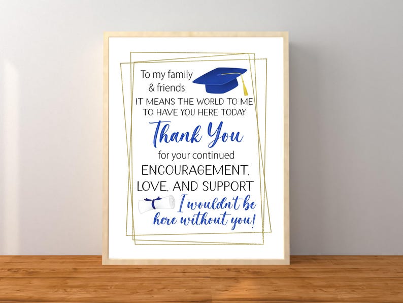 Graduation Family and Friends Thank You Sign, Thanks Favor Tabletop ...