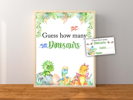 Guess How Many Dinosaurs, Dinosaur Baby Shower Game, Dinosaur Baby Shower, Guess How Many Dinosaurs Are In The Jar, Instant Printable