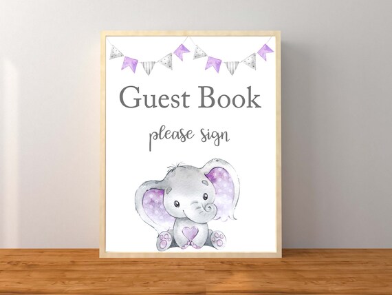 Guest Book Sign Elephant Guest Book Sign Purple Elephant - Etsy