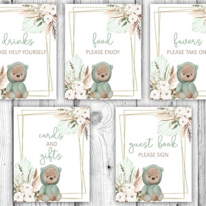 Babyshowerbundel beer, groene beer babyshower bordjes op tafel, genderneutrale tafeldecoratie babyshower, afdrukbare instant download