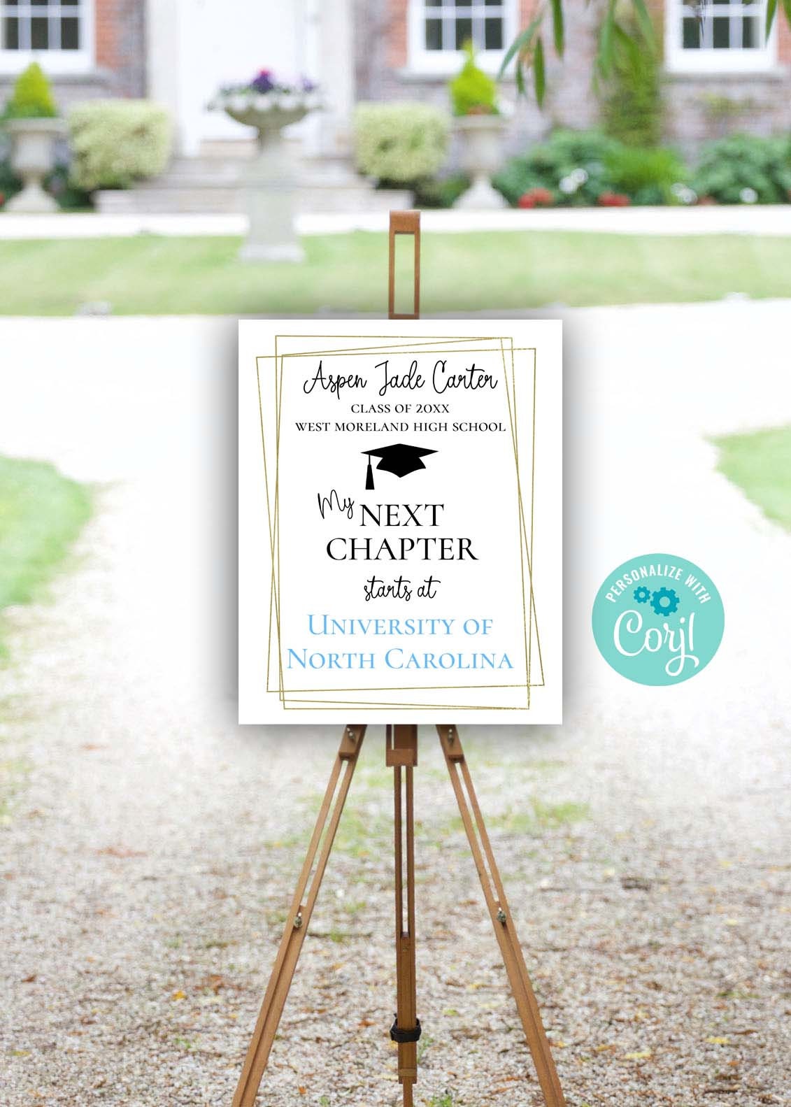 Custom Graduation Sign, Personalized My Next Chapter Black and Gold ...