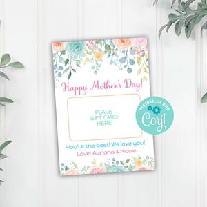 Glückliche Muttertagsgeschenkkartenhalter-Vorlage, bearbeitbarer Pastellblumen-Muttertagskartenhalter, Corjl bearbeitbare Vorlage, druckbarer Download