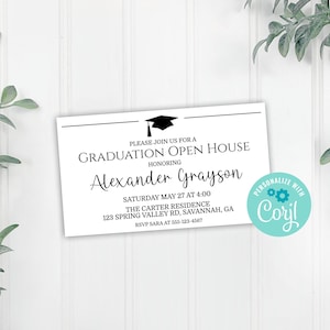 Invito per festa di laurea, inserto modificabile per informazioni sulla festa di laurea, modello modificabile Corjl, download stampabile