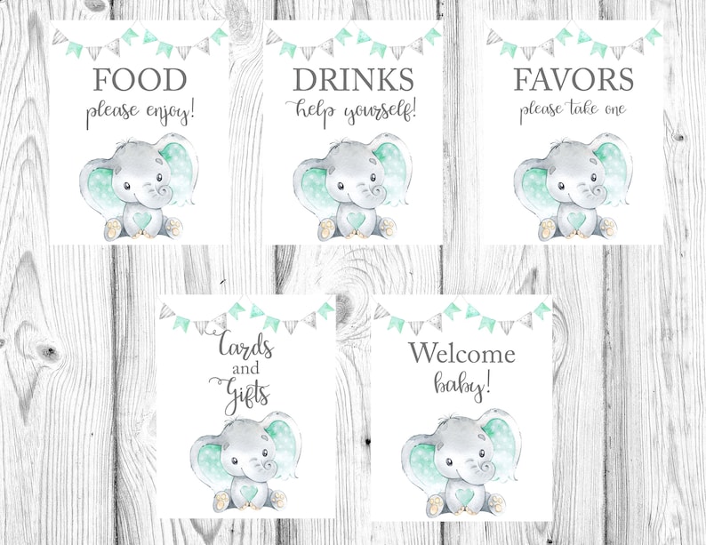 Elephant Baby Shower Elephant Baby Shower Printables Mint - Etsy