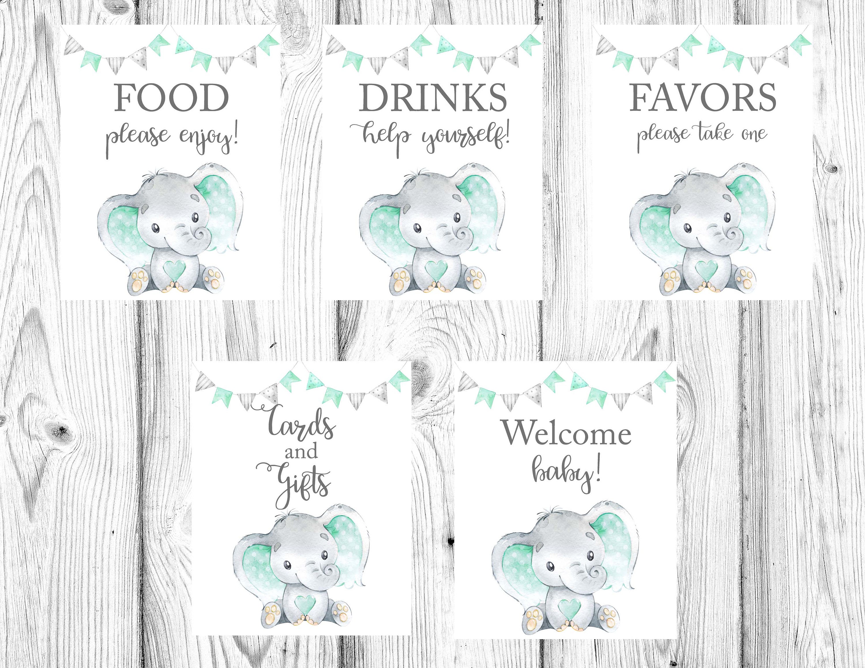 Elephant Baby Shower Elephant Baby Shower Printables Mint Etsy