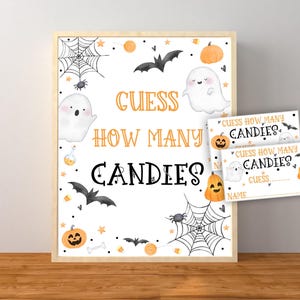 Halloween Guess How Many Candies Game Printable, Halloween Birthday Party Decorations, Ghost, Pumpkin, Bat, Instant Download Printable