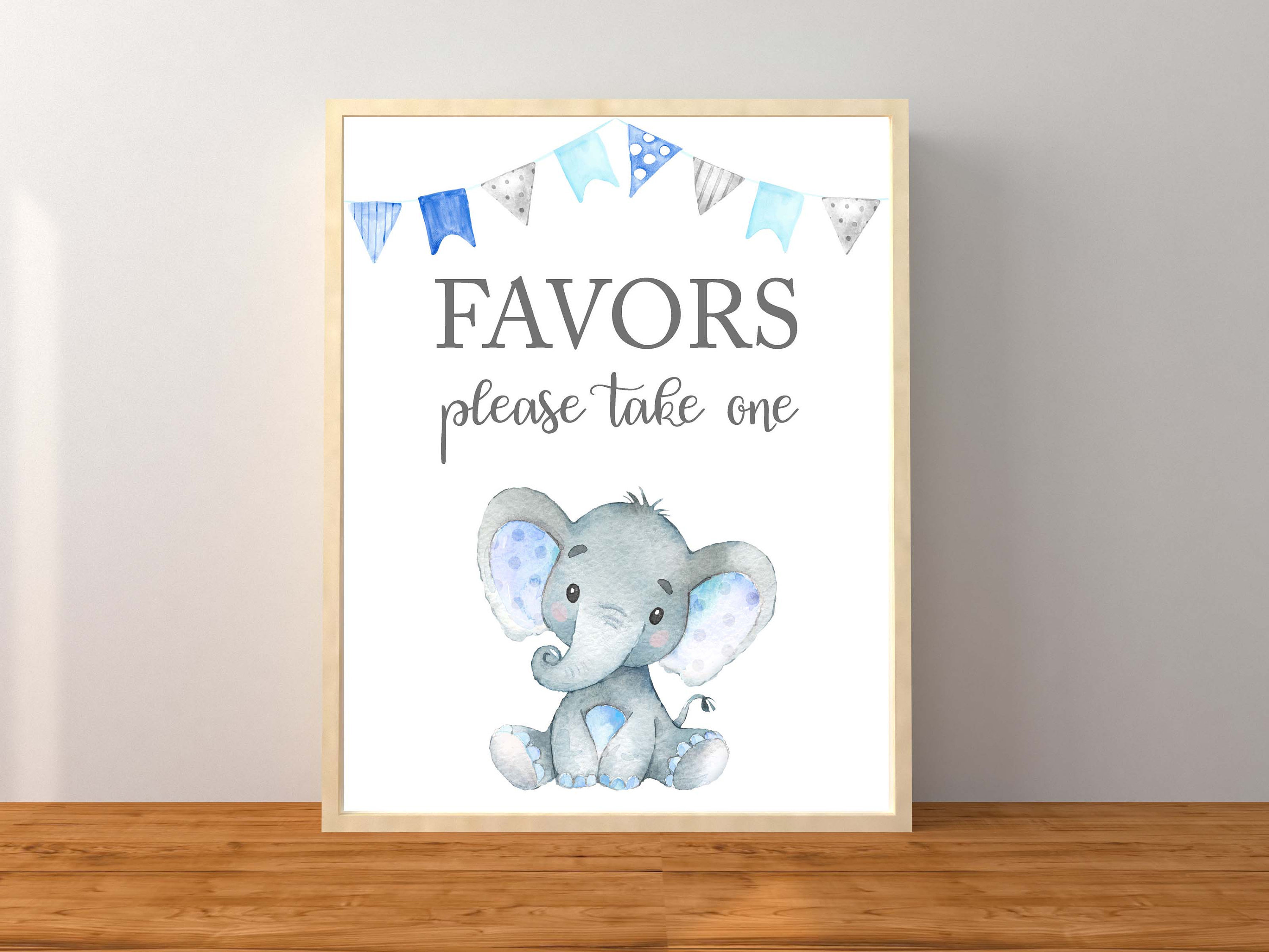 Blue Elephant Sign Elephant Favors Sign, Blue Elephant Baby Shower Decorations, Elephant ...