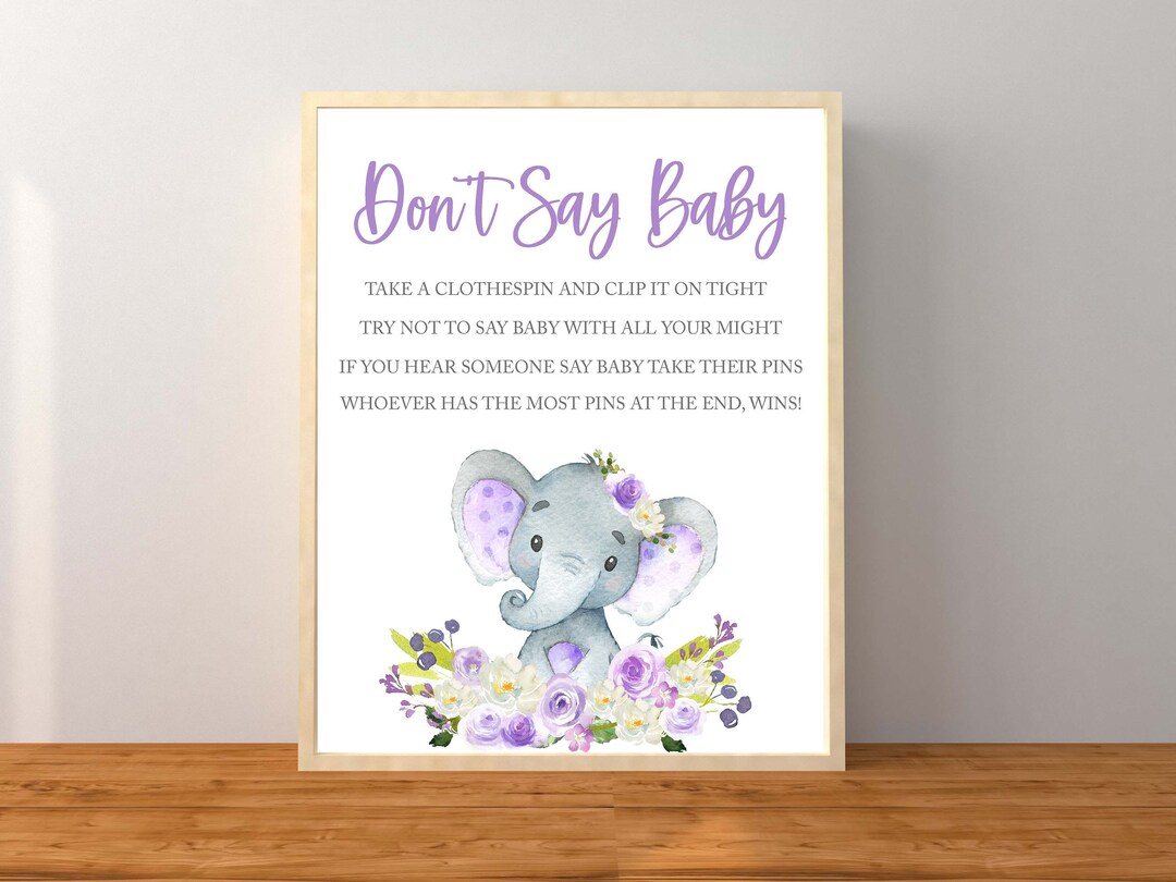 Don't Say Baby, Floral Elephant Baby Shower Game, Elephant Clothespin ...
