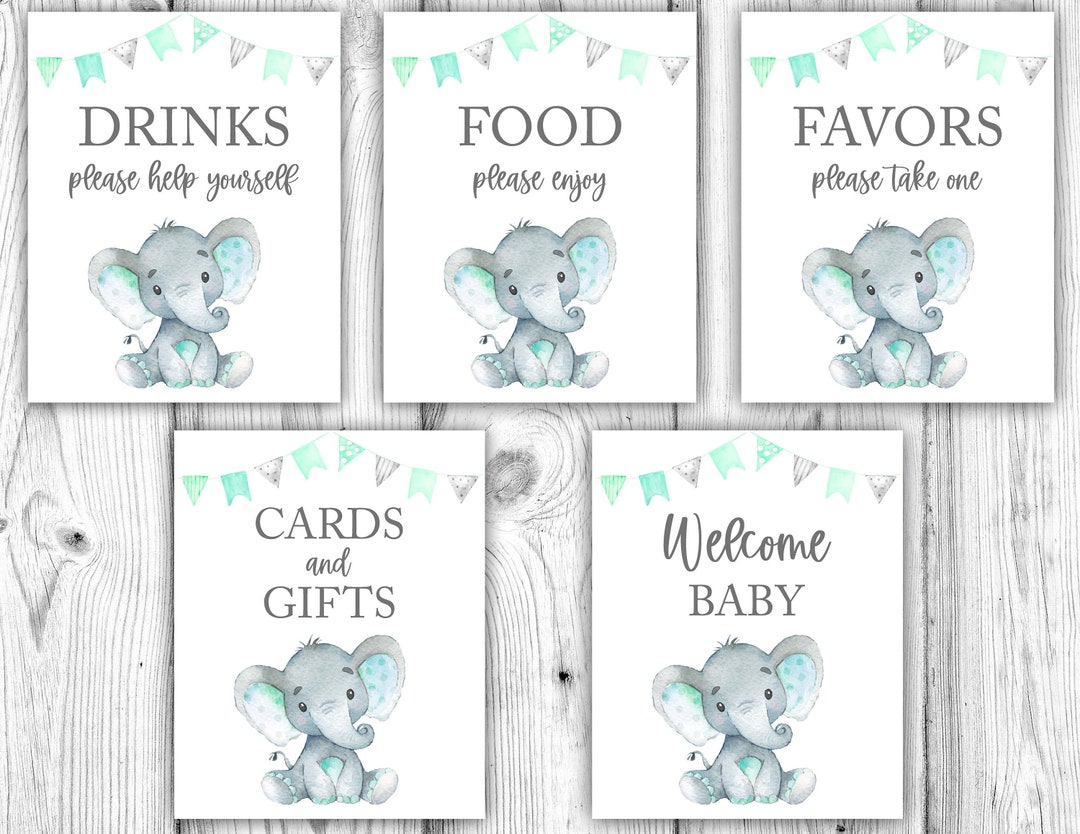 Mint Green Elephant Baby Shower, Elephant Baby Shower Decorations ...