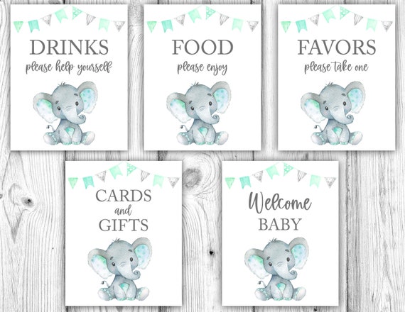 Mint green elephant cheap baby shower decorations