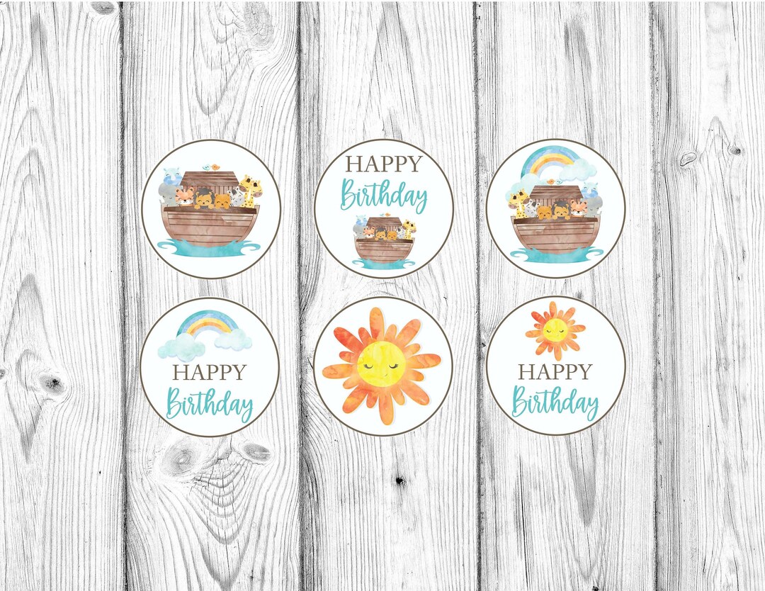 Noah's Ark Cupcake Toppers, Boy Noah's Ark Birthday Party Cake Topper ...