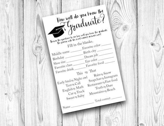 How Well Do You Know the Graduate, Graduation Party Game, Graduation Printable, Who Knows The Graduate Best, Instant Download, Printable