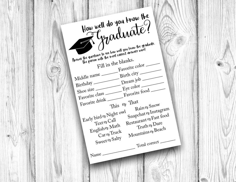How Well Do You Know the Graduate, Graduation Party Game, Graduation Printable, Who Knows The Graduate Best, Instant Download, Printable image 1