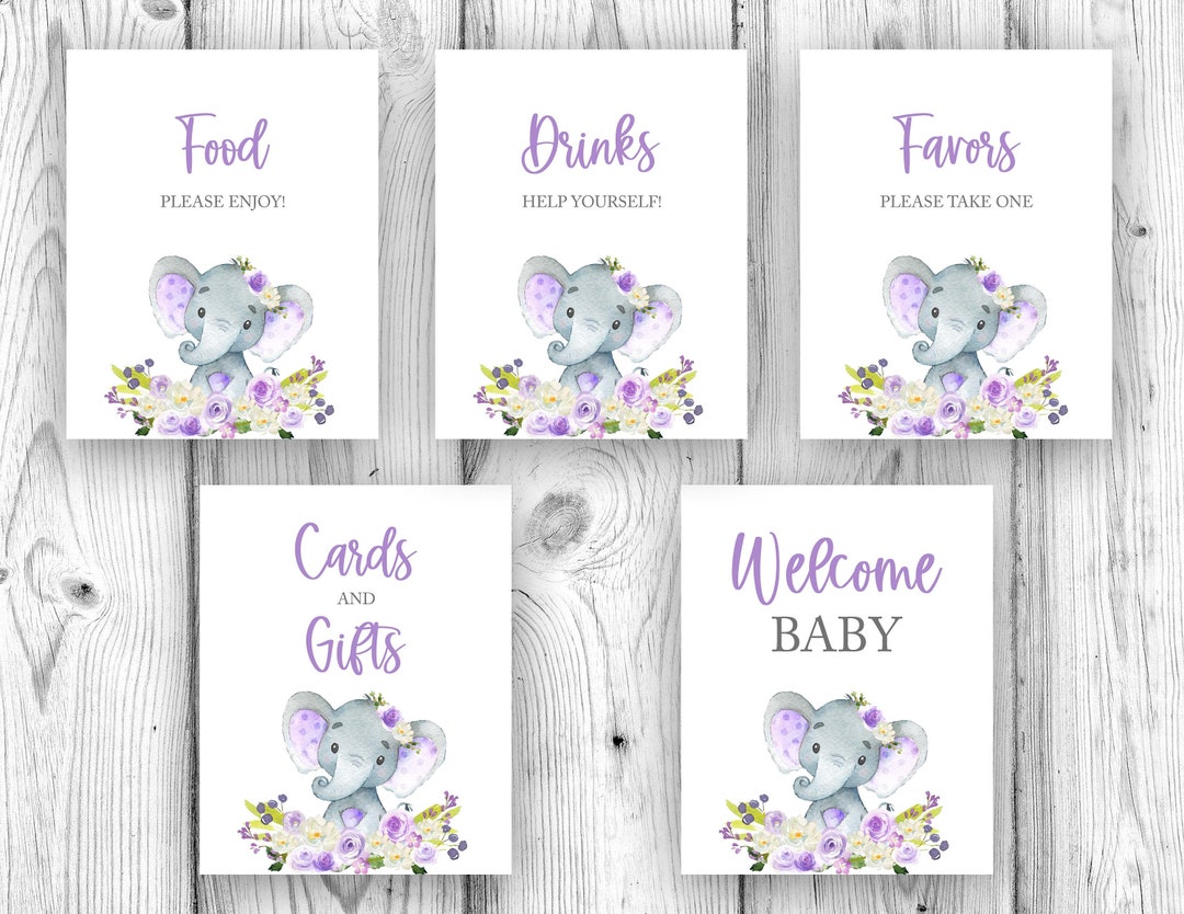 Elephant Baby Shower, Floral Elephant Baby Shower, Purple Elephant - Main Image