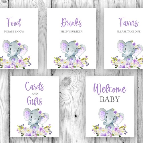 PRINTABLE Elephant Centerpieces Purple Elephant Baby Shower - Etsy