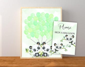 Twin Panda Guest Book Balloon Sign, Panda Baby Shower Guest Sign, Twin Gender Neutral Panda Bear Decorations, Instant Download Printable